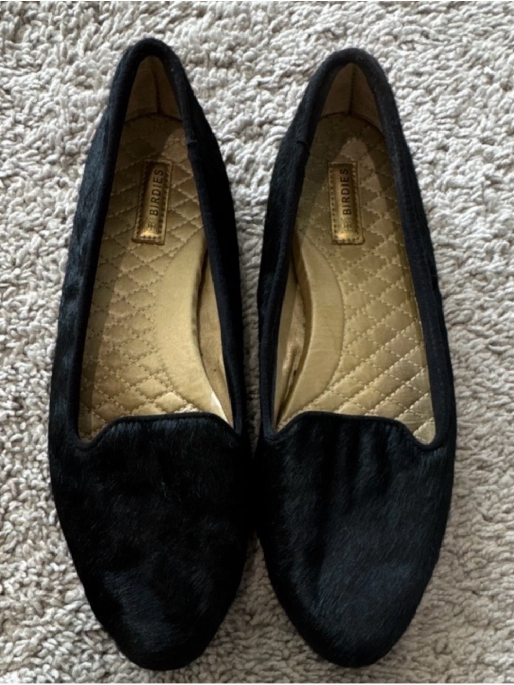Birdies Black Faux Fur Pointed Ballet Flats